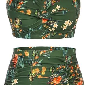 Hanna Nikole Women Plus Size Two Piece Swimsuit Sets Twist Front Bikini Bathing Suit with Drawstring Ruched Bottom