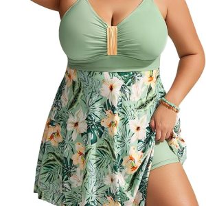 Hanna Nikole Womens Plus Size Swim Dress Swimsuit One Piece Tummy Control Bathing Suit Flowy Body Shaping Swimwear