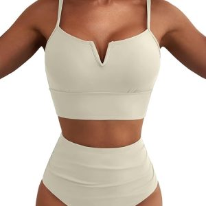 Herseas High Waisted Bikini Sets for Women - V Wire Two Piece Swimsuits Swim Suits 2026 Tummy Control Bathing Suit