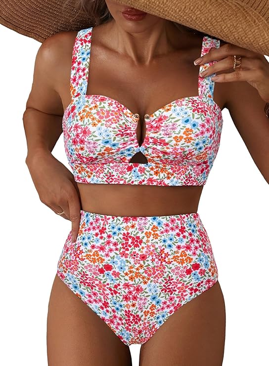 Herseas Women's 2 Piece U Wire Cutout Bikini Sets Floral Print High Waisted Swimsuit 2026 Summer Beach Swim Bathing Suit Herseas Women's 2 Piece U Wire Cutout Bikini Sets Floral Print High Waisted Swimsuit 2026 Summer Beach Swim Bathing Suit