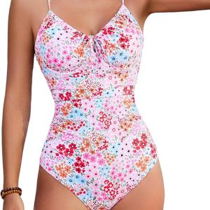 Jolefille Underwire One Piece Swimsuit Women Tummy Control Full Coverage Bathing Suit Push Up High Cut Swim Suits Floral Teen
