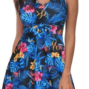 Kate Kasin Women's Two Piece Swimsuits Tummy Control Back Cross Flowy Swimdress Bathing Suits with Boyshorts Swimwear