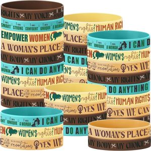 Kenning 50 Pcs International Women's Day Gifts Bulk Women's History Month Party Favors Silicone Bracelets Inspirational Wristband for African American Women