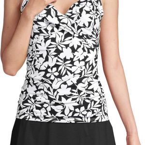 Lands' End Womens Sweetheart Wrap Underwire Tankini Top Black Havana Floral Regular 4