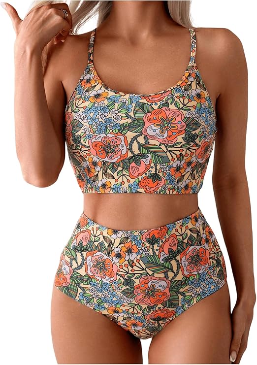 Milumia Women's Floral Print Tankini Swimsuit High Waisted Tummy Control Two Piece Bathing Suits Milumia Women's Floral Print Tankini Swimsuit High Waisted Tummy Control Two Piece Bathing Suits