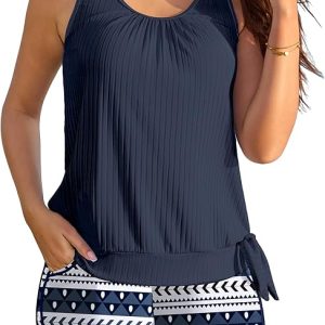 NIeyook Womens Modest Tankini Swimsuits with Pockets Shorts Tummy Control 2 Piece Bathing Suits Blouson Siwmwear 2026
