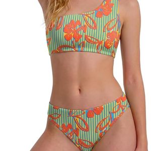 Period Swimwear Two Piece Leakproof Menstrual Swimsuit One Shoulder Bikini Sets Bathing Suit for Teen Girl