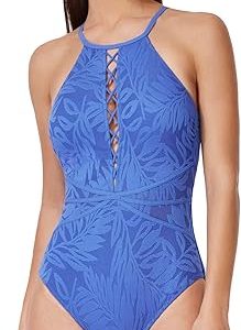 Profile by Gottex Skyfall Textured High Neck One Piece- Front & Back Lining, Soft Cups, Adjustable Straps, Mesh Side Cutouts Search this page
