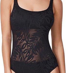 Profile by Gottex Textured Square Neck One Piece - Front Lining with Midsection Mesh Cutout, Soft Cups, Adjustable Straps