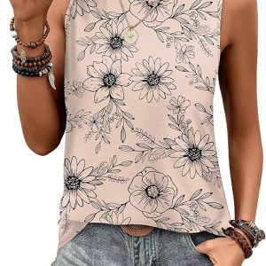 Sampeel Womens Tank Tops Eyelet Loose Casual Summer Tops Crew Neck Basic Sleeveless Shirts Trendy 2026