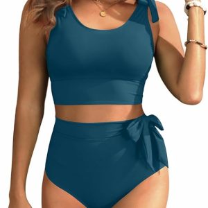 Two Piece High Waisted Swimsuits - Women Tummy Control Bikini Modest Bathing Suit 2PC 2025