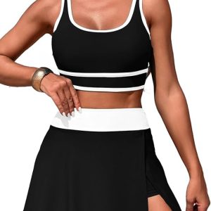 Women's High Waisted Bikini Sets Tummy Control Swim Skirt Two Piece Swim Suit Tummy Control Color Block Bathing Suit