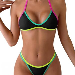 Women's Micro Sexy Bikini Set 2 Piece String Thong Halter Bikini Swimsuit Neon Cheeky Bathing Suit