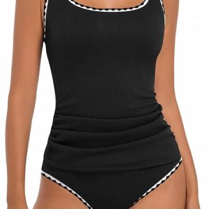 Women's Swimsuit Tankini Tummy Control Bathing Suits Two Piece Modest Swim Suits High Waisted Shell Stitch Swimwear