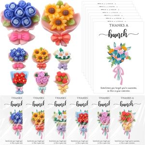XunYee 30 Sets Little Pocket Hug Token International Womens Day Gifts Mini Resin Flower Bouquet Pocket Hug with Cards & Bags, Thank You Gifts for Women