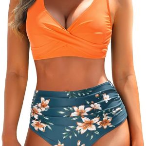 Yonique Women's Two Piece High Waisted Bikini Set Tummy Control Swimsuit Full Coverage Bathing Suit