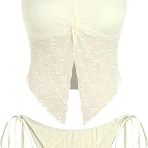 ZAFUL Floral Twist Bikini Set for Women Halter Tankini Tie Side String Swimsuit Two Piece Bathing Suit