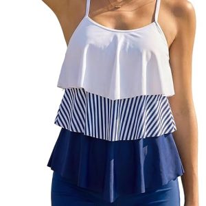 ZAFUL Women's Tankini Swimsuits Tummy Control Two Piece Bathing Suit Ruffled Flounce Swimwear with Shorts