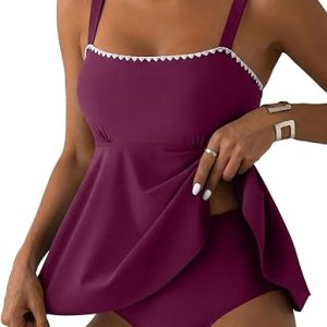 Aleumdr Tankini Swimsuits for Women Modest Two Piece Bathing Suit Square Neck Swim Top with High Waisted Bottom