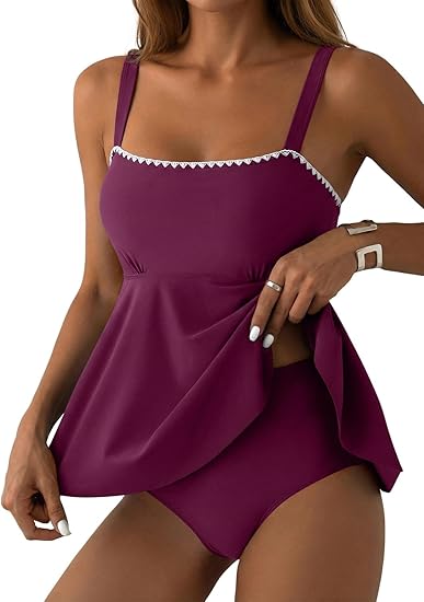 Aleumdr Tankini Swimsuits for Women Modest Two Piece Bathing Suit Square Neck Swim Top with High Waisted Bottom Aleumdr Tankini Swimsuits for Women Modest Two Piece Bathing Suit Square Neck Swim Top with High Waisted Bottom