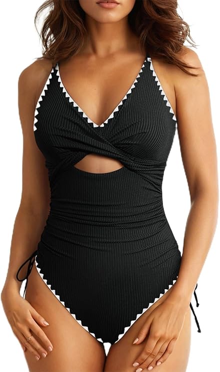 Aleumdr Women's Ribbed One Piece Swimsuit Tummy Control High Cut Bathing Suit Sexy V Neck Criss Cross Monikini Aleumdr Women's Ribbed One Piece Swimsuit Tummy Control High Cut Bathing Suit Sexy V Neck Criss Cross Monikini