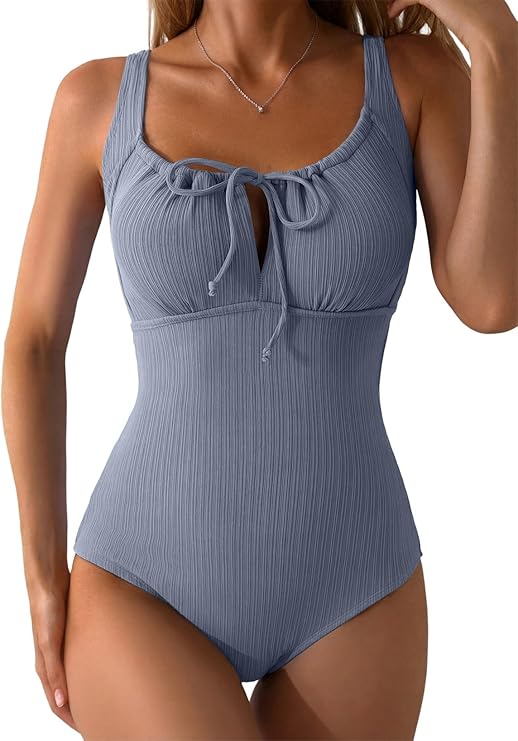 Aleumdr Womens Textured One Piece Swimsuit Tummy Control Bathing Suit Tie Knot Cutout Swimwea Aleumdr Womens Textured One Piece Swimsuit Tummy Control Bathing Suit Tie Knot Cutout Swimwea