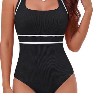 BMJL Tummy Control Bathing Suit for Women Halter One Piece Swimsuit Ribbed Slimming Swim Suits 2026