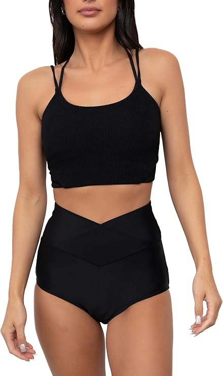 Coral Reef Swim Tankini Swimsuits for Women - Double Strap Tankini Top & High Rise V-Cut Bikini Bottoms Set - Black (XXS-3XL) Coral Reef Swim Tankini Swimsuits for Women - Double Strap Tankini Top & High Rise V-Cut Bikini Bottoms Set - Black (XXS-3XL)