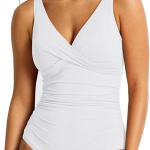 ESONLAR Women's Twist V Neck One Piece Swimsuit Tummy Control Ruched Slimming Bathing Suit Push Up Swimwear