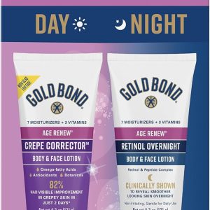Gold Bond Age Renew Day & Night Duo Lotion Set for Body & Face, Crepe Corrector & Retinol Overnight Lotion Visibly Firms