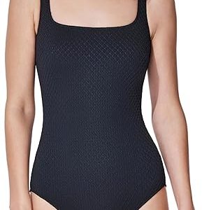 Gottex Square Neck Textured One Piece Swimwear - Front & Back Lining, Built-in Soft Cups, Tummy Control, Textured Fabric