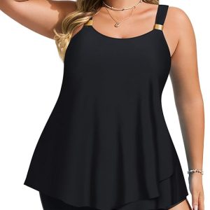 Hanna Nikole Womens Tankini Swimsuits 2 Piece Bathing Suit Flowy Ruffle Tankini Tops with Swim Shorts