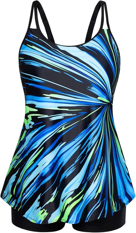 Hanna Nikole Women's Tankini Swimsuits Two Piece Tummy Control Bathing Suit Modest Swim Top with Shorts Plus Size Swimwear Hanna Nikole Women's Tankini Swimsuits Two Piece Tummy Control Bathing Suit Modest Swim Top with Shorts Plus Size Swimwear