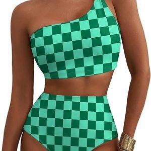 Herseas Women's High Waisted Bikini Sets One Shoulder Floral Print Swimsuits 2 piece Tummy Control Bathing Suits