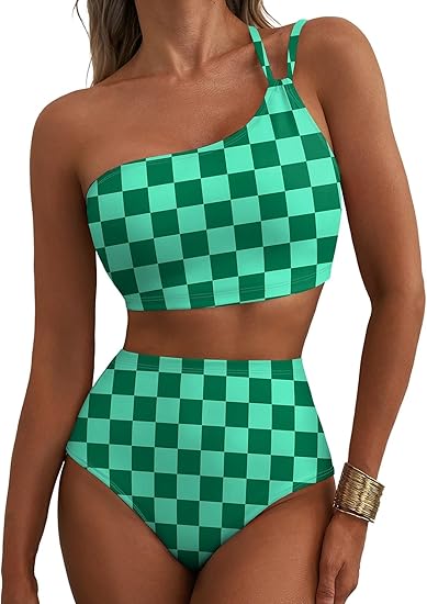 Herseas Women's High Waisted Bikini Sets One Shoulder Floral Print Swimsuits 2 Piece Tummy Control Bathing Suits Herseas Women's High Waisted Bikini Sets One Shoulder Floral Print Swimsuits 2 piece Tummy Control Bathing Suits