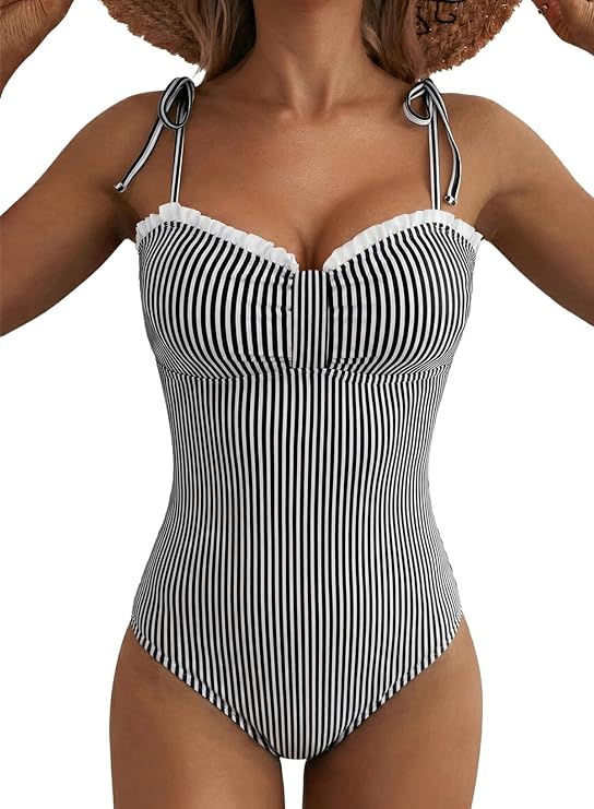 Herseas Women’s Striped One Piece Swimsuits Tie Shoulder High Cut Tummy Control Bathing Suit 2026 Summer Beach Swimwear Herseas Women’s Striped One Piece Swimsuits Tie Shoulder High Cut Tummy Control Bathing Suit 2026 Summer Beach Swimwear