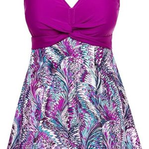 MiYang Women's Plus Size Printing Padded High Waist Swimdress