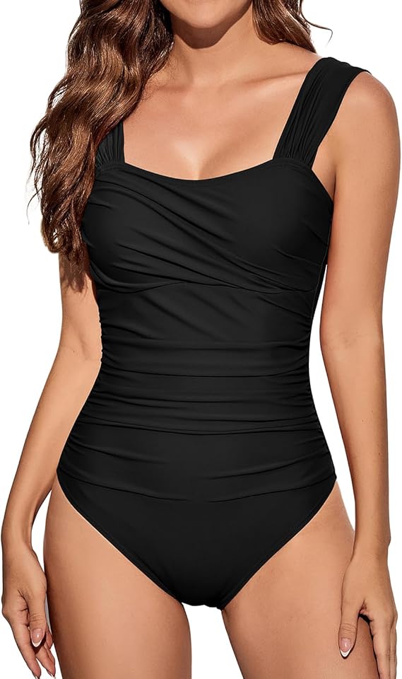 One Piece Bathing Suit for Women Tummy Control Swimsuits Square Neck Ruched Modest Swimwear One Piece Bathing Suit for Women Tummy Control Swimsuits Square Neck Ruched Modest Swimwear
