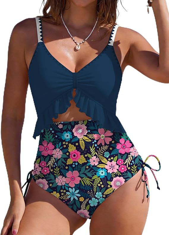 SHESHOW Womens Tummy Control One Piece Swimsuit High Waisted Cutout Ruffle Bathing Suit Color Block Swimsuits S-XXL SHESHOW Womens Tummy Control One Piece Swimsuit High Waisted Cutout Ruffle Bathing Suit Color Block Swimsuits S-XXL