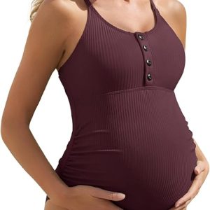 Summer Mae Maternity Swimsuit One Piece Bathing Suit Button Neck Cross Back