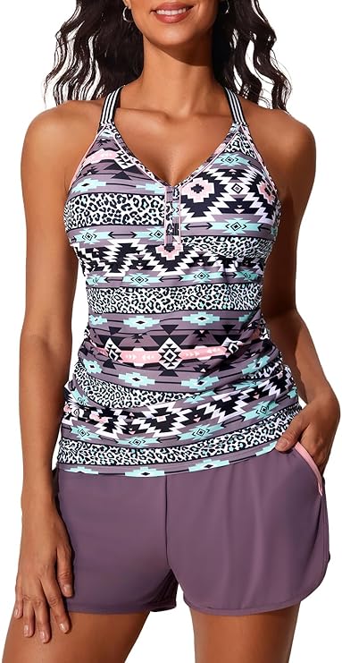 Summer Mae Modest Tankini Swimsuits for Women 2026 Two Piece Bathing Suits with Sporty Pockets Boy Shorts for Tummy Control Summer Mae Modest Tankini Swimsuits for Women 2026 Two Piece Bathing Suits with Sporty Pockets Boy Shorts for Tummy Control