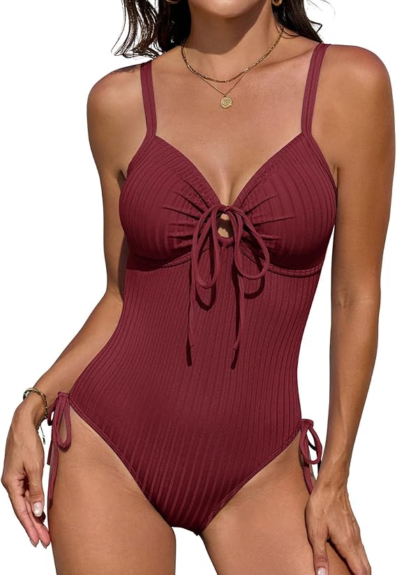 UMIPUBO Women's Ribbed One Piece Swimsuit Tummy Control Slimming High Cut Bathing Suit O-Ring Tie Cutout Push Up Swimwear UMIPUBO Women's Ribbed One Piece Swimsuit Tummy Control Slimming High Cut Bathing Suit O-Ring Tie Cutout Push Up Swimwear