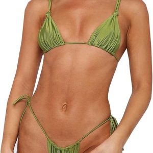 Womens Sexy Bikini Set Thong Hater String Cheeky Two Piece Swimsuits Double Shoulder Straps Swimwear Adjustable