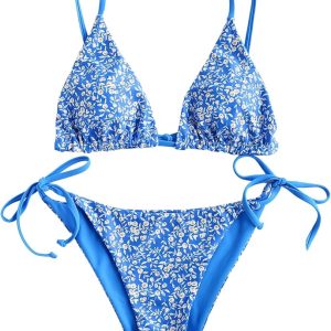 ZAFUL Women's Triangle Bikini Floral String Bikini Set Two Piece Swimsuit Bathing Suits