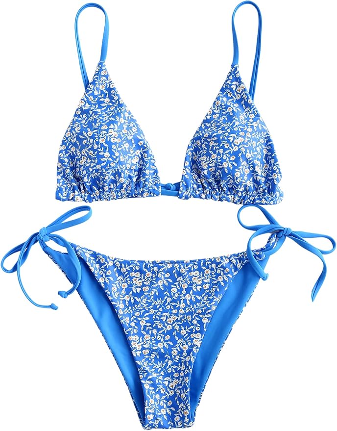 ZAFUL Women's Triangle Bikini Floral String Bikini Set Two Piece Swimsuit Bathing Suits ZAFUL Women's Triangle Bikini Floral String Bikini Set Two Piece Swimsuit Bathing Suits