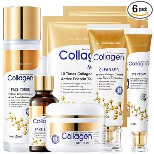 Collagen Skin Care Set, 6Pcs Face Care Sets for Older Women, Firming Skin, Shrink Pores, Smooth Wrinkles, Hydrating Skin Care Set