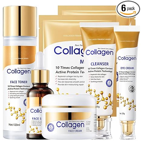 Collagen Skin Care Set, 6Pcs Face Care Sets for Older Women, Firming Skin, Shrink Pores, Smooth Wrinkles, Hydrating Skin Care Set Collagen Skin Care Set, 6Pcs Face Care Sets for Older Women, Firming Skin, Shrink Pores, Smooth Wrinkles, Hydrating Skin Care Set