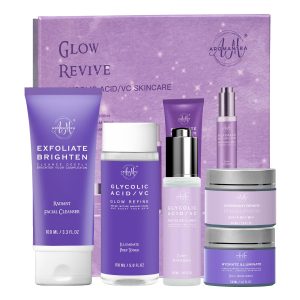 Daily Essential Skincare Set, Glycolic Acid+Vitamin C Facial Skin Care Sets & Kits, 5 In 1 Skin Care Gifts for Women w/Exfoliates Face Wash