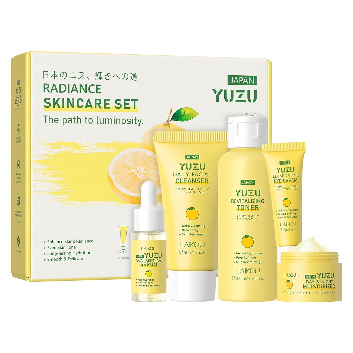LAIKOU YUZU Skin Care, Skin Care Set with Serum, Cleanser, Toner, Eye Cream, Day & Night Moisturizer for Women LAIKOU YUZU Skin Care, Skin Care Set with Serum, Cleanser, Toner, Eye Cream, Day & Night Moisturizer for Women