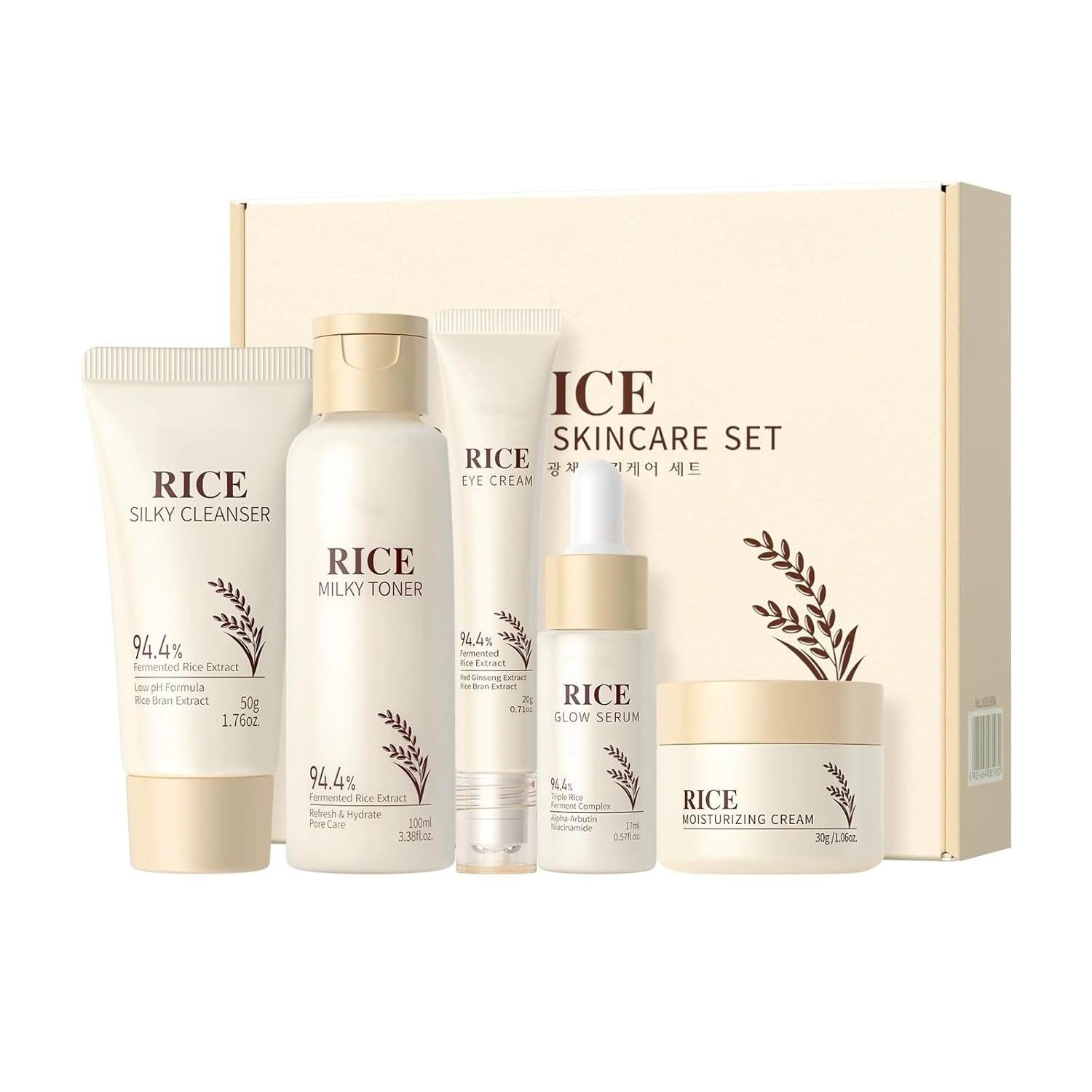 Moisturizing Korean Rice Skin Care Set – Radiance Skincare 5-Step Routine with Rice Cleanser, Toner, Serum, Face Cream Moisturizing Korean Rice Skin Care Set – Radiance Skincare 5-Step Routine with Rice Cleanser, Toner, Serum, Face Cream